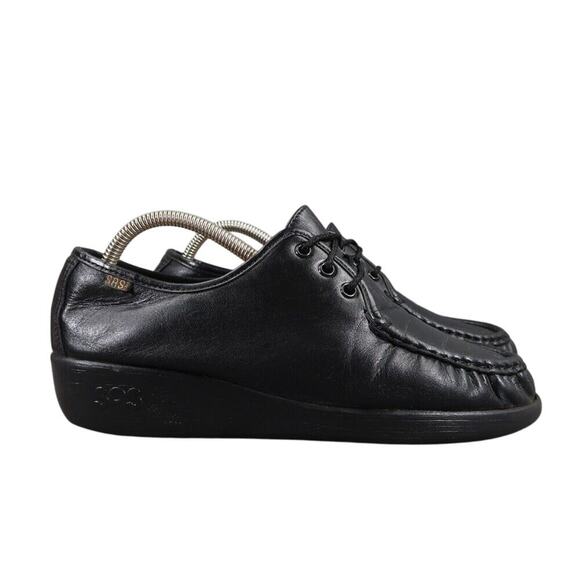 Sas Shoes Womens 9 Bounce Lace Up Moc Comfort Classic Leather Black Career Wedge - Picture 2 of 15